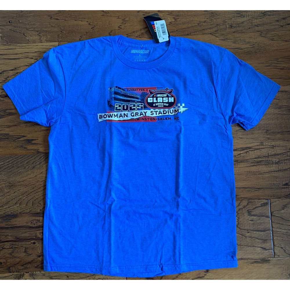 NASCAR Clash 2025 Bowman Gray Stadium Winston-Salem Blue Graphic T-Shirt‎ Mens L